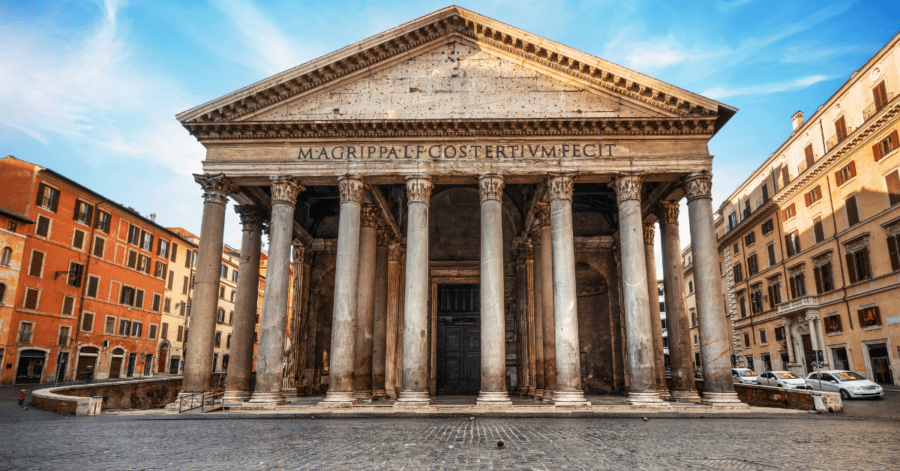 Latin text on the Pantheon in Rome.