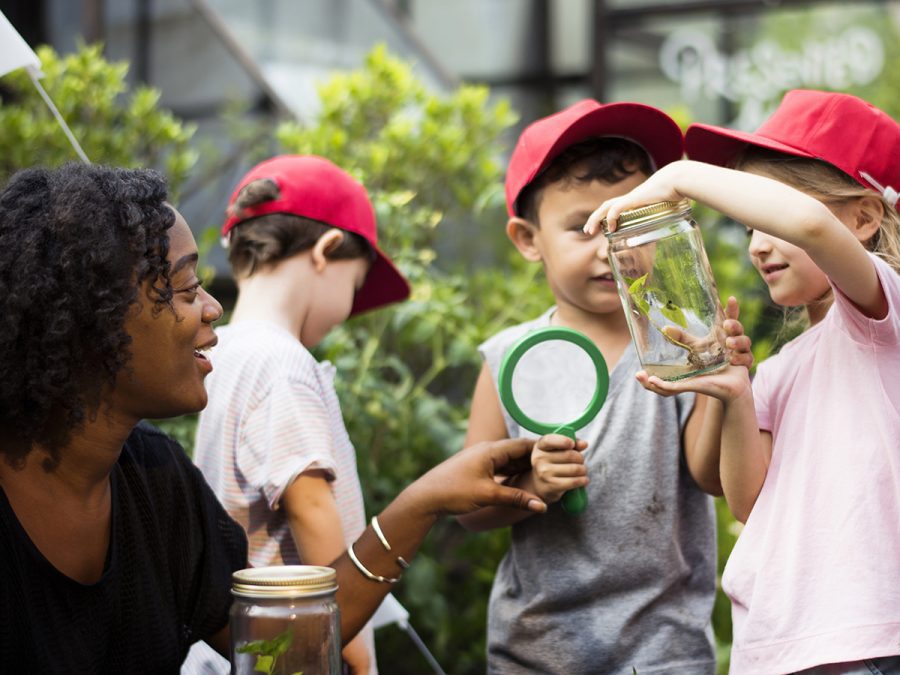 a homeschool mom helps three children learn science