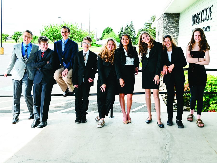 Students conducting a mock trial.