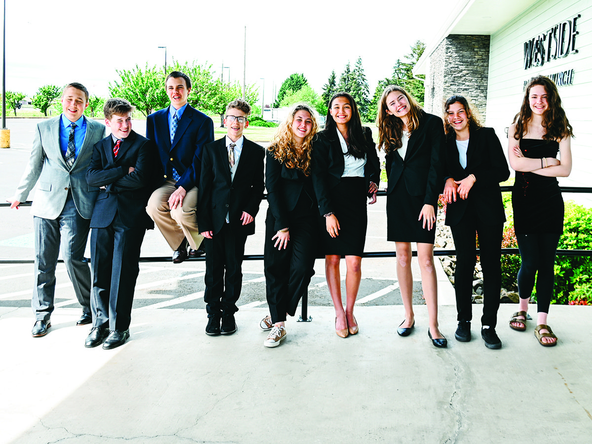 Students conducting a mock trial.