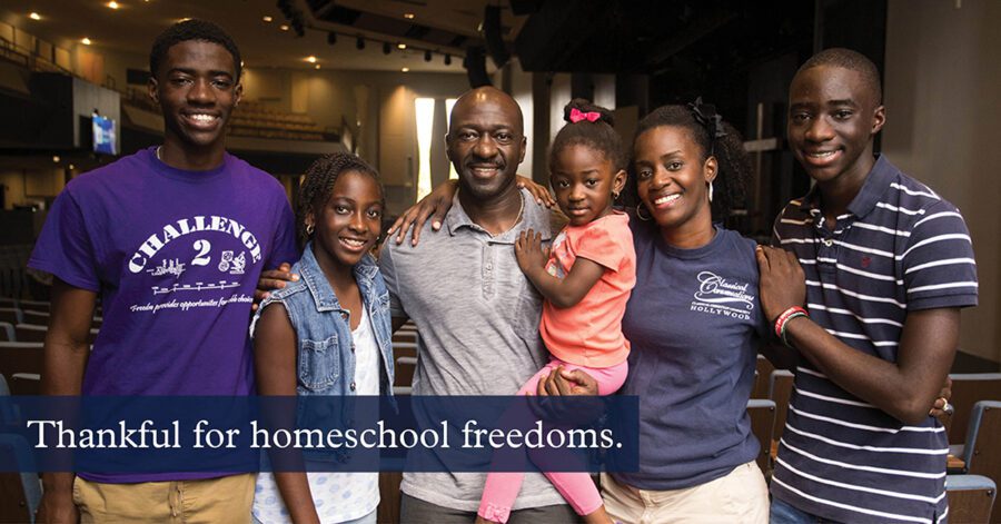 A homeschool family is thankful for homeschool freedoms.