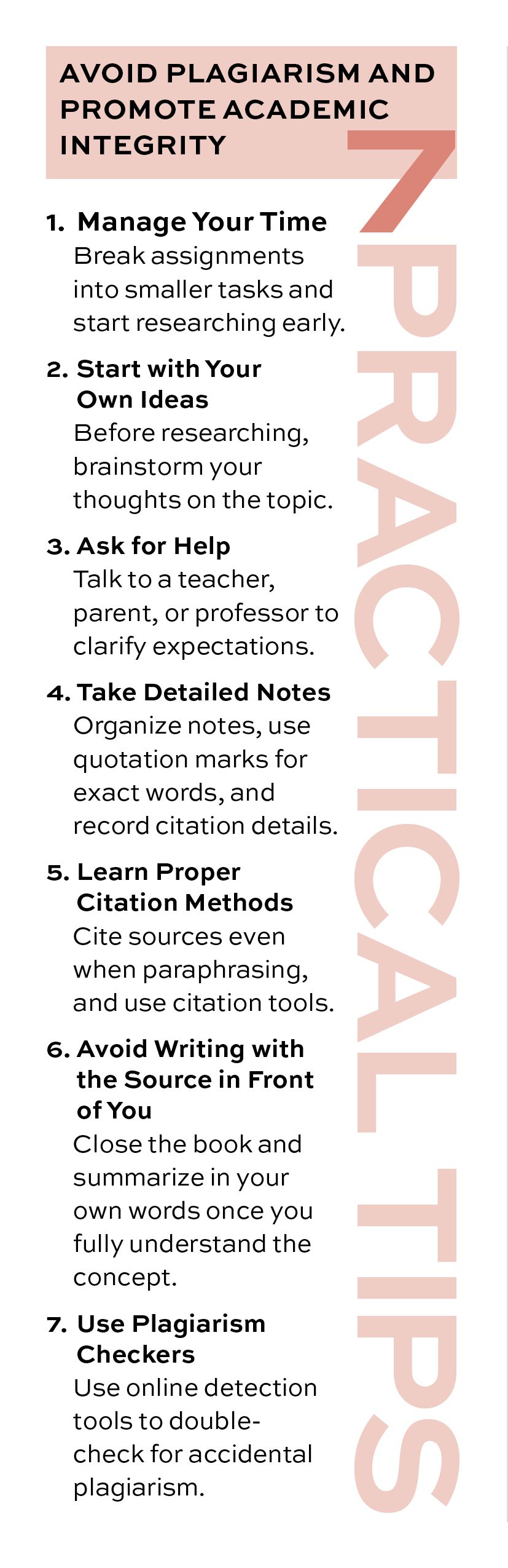 bookmark with 7 practical tips to avoid plagiarism